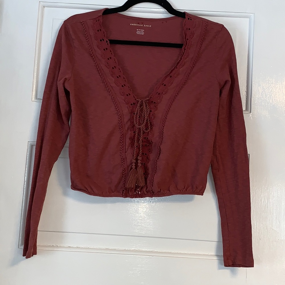XS American Eagle 100% cotton long sleeve crop top blouse
